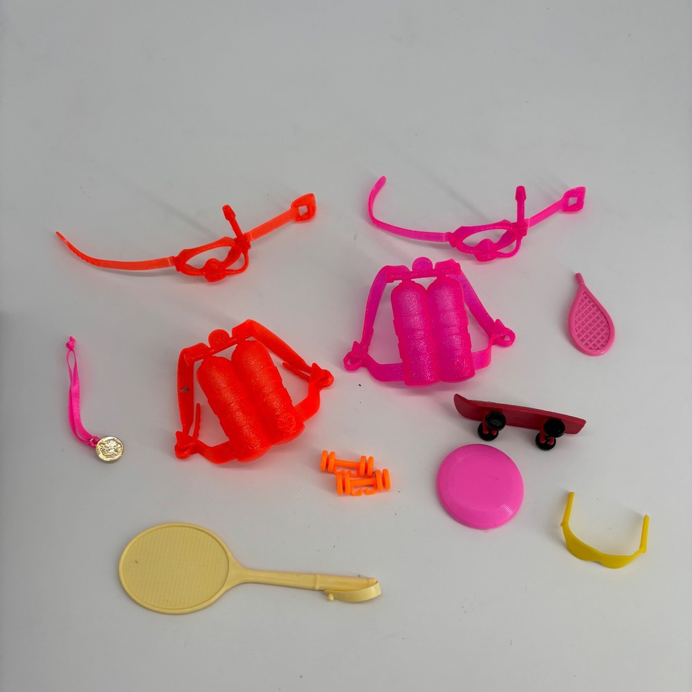 VTG Barbie‎ Doll Sports Accessory Lot Neon Scuba Gear Skateboard Tennis 90s 80s